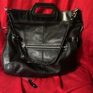 **SOLD** Coach Black Leather Fold Over Tote Shoulder Bag Bonnie Cashin Design